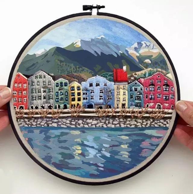 刺繡與水彩的結合，誕生出很有創意的作品